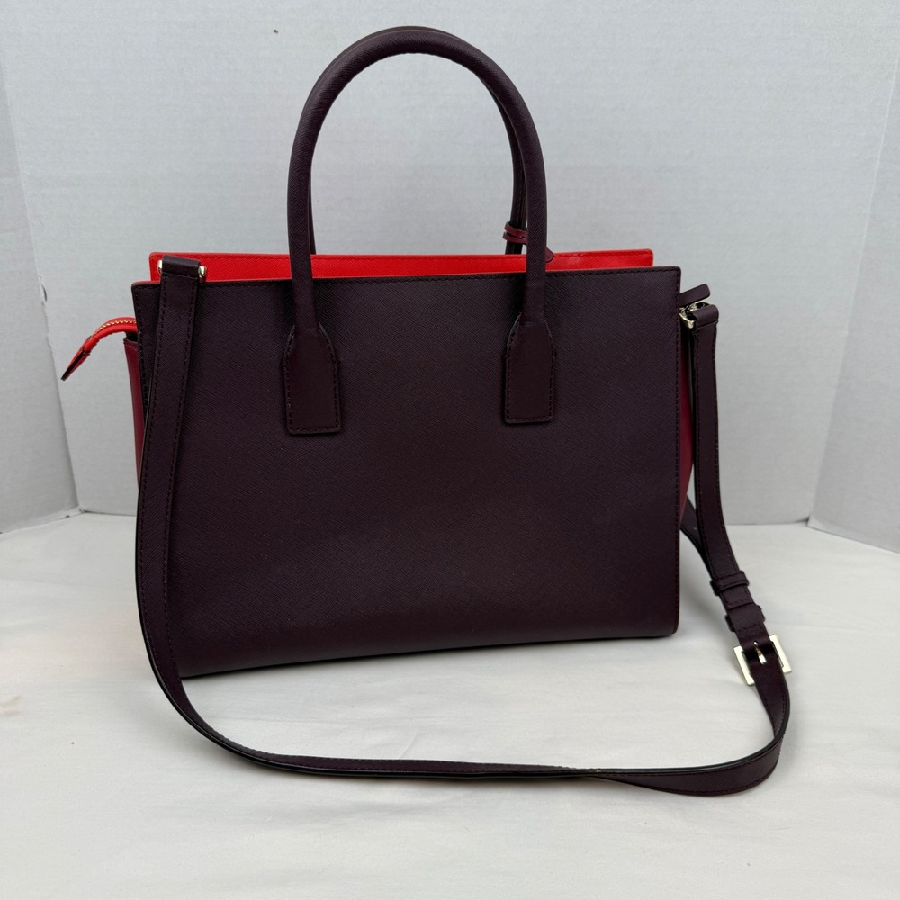 Kate Spade New York Saffiano Leather Satchel Colorblock Plum Red Crossbody Bag - Picture 4 of 11